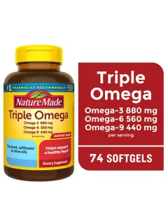 Cápsulas blandas Nature Made Triple Omega 369, suplemento dietético, 74 unidades