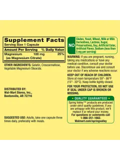 SPRING VALLEY RAPID RELEASE MAGNESIUM CITRATE DIETARY SUPPLEMENT 100 MG 100 COUNT